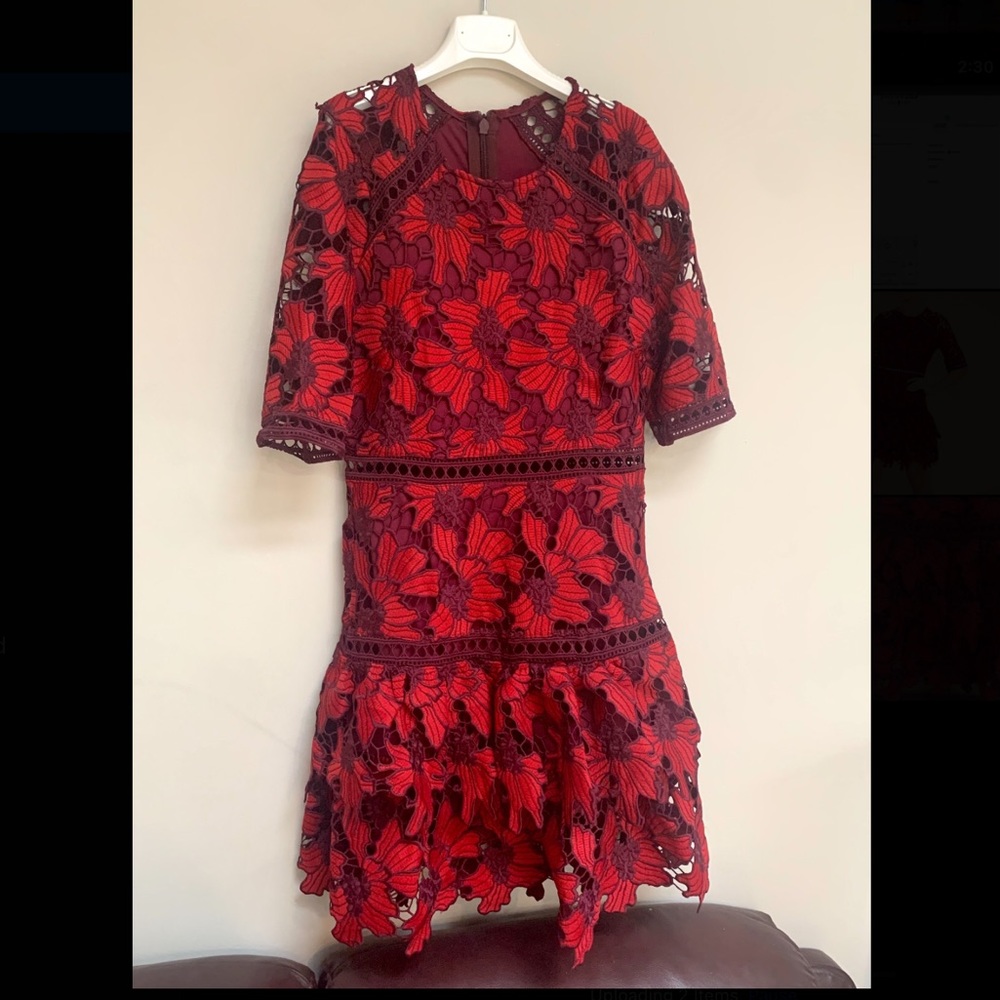 Lace Red Ruffle Dress - Picture 4 of 7